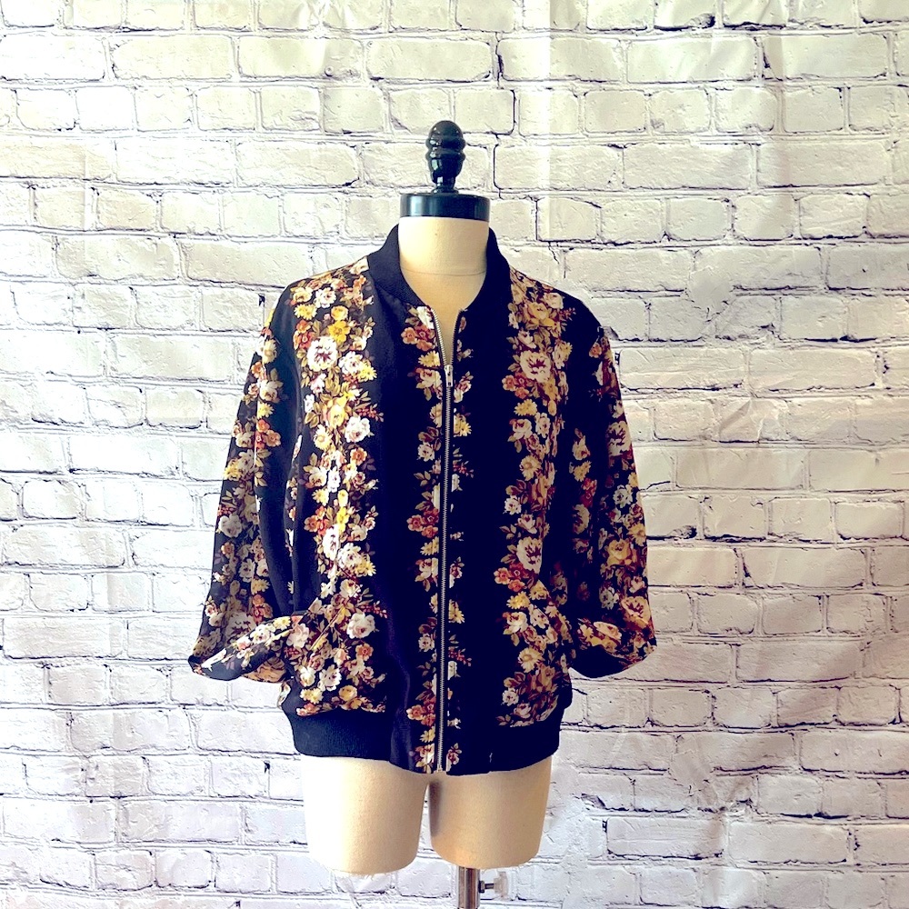 Silky Floral Bomber Jacket